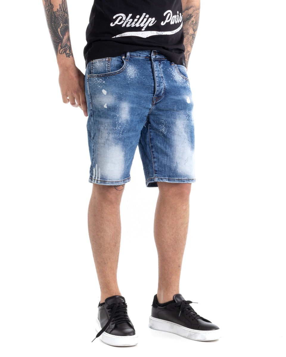Bermuda Pantaloncini Uomo Corti Cinque Tasche Pulito Stonewashed Denim Chiaro GIOSAL-PC1876A