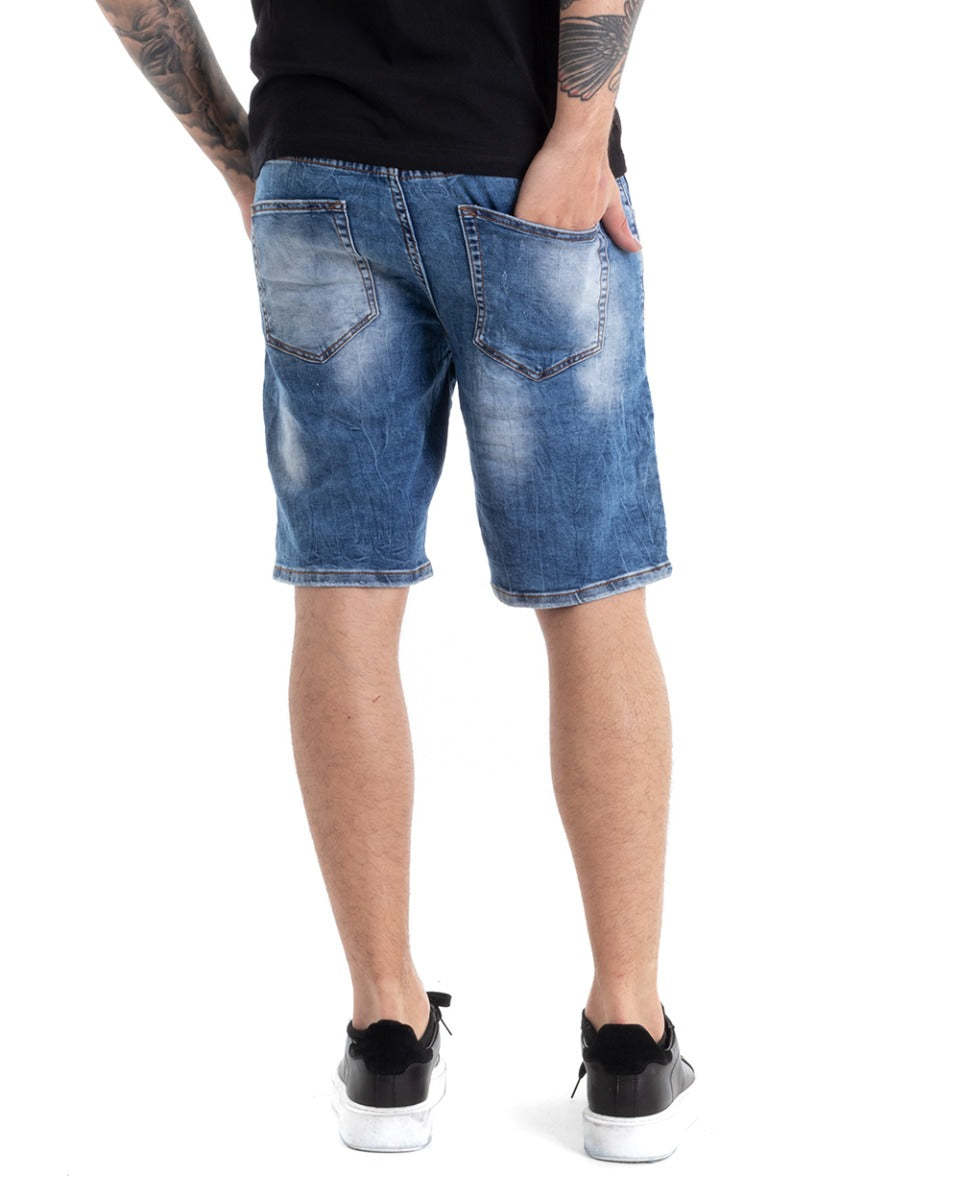 Bermuda Pantaloncini Uomo Corti Cinque Tasche Pulito Stonewashed Denim Chiaro GIOSAL-PC1876A