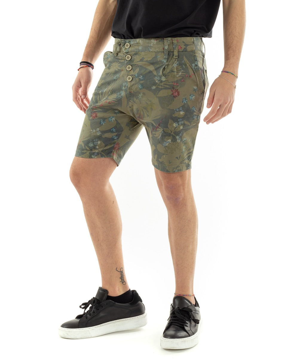 Bermuda Pantaloncino Uomo Cotone Shorts Floreale Bottoni Verde GIOSAL-PC1910A