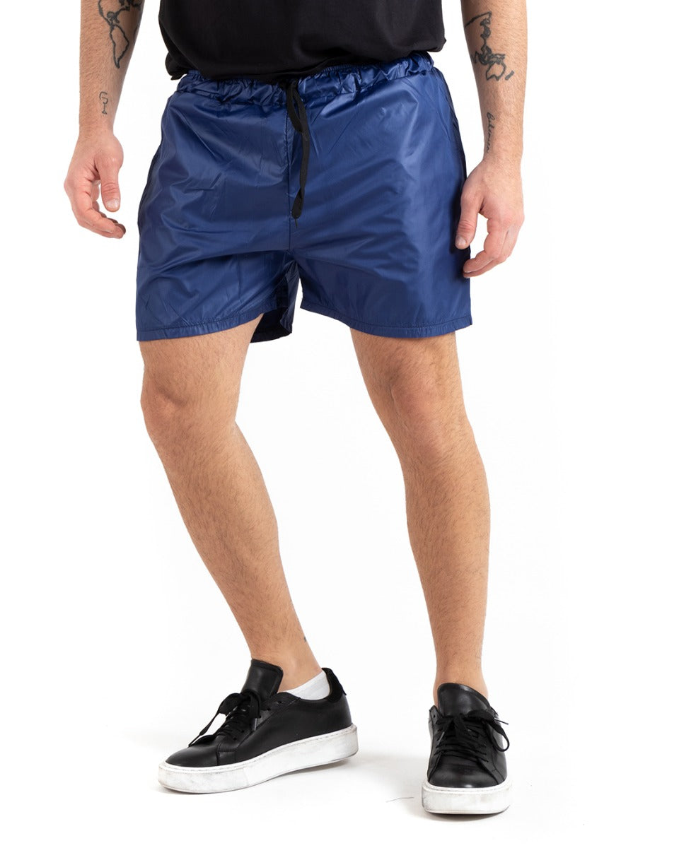 Bermuda Pantaloncino Uomo Corto Lucido Blu Elastico Casual GIOSAL-PC1916A