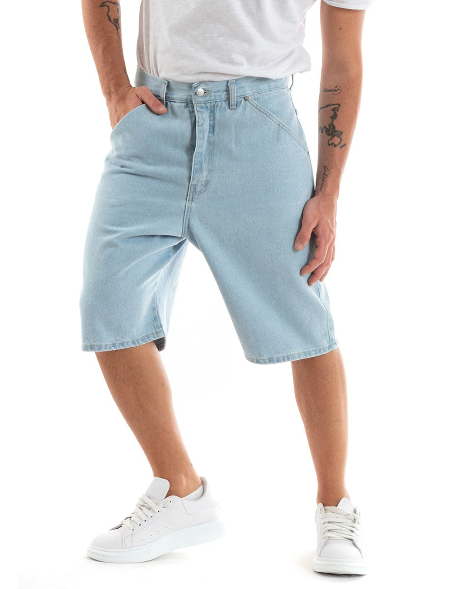 Bermuda Pantaloncini Uomo Corti Jeans Baggy Tasca Smart Denim Chiaro GIOSAL-PC1917A