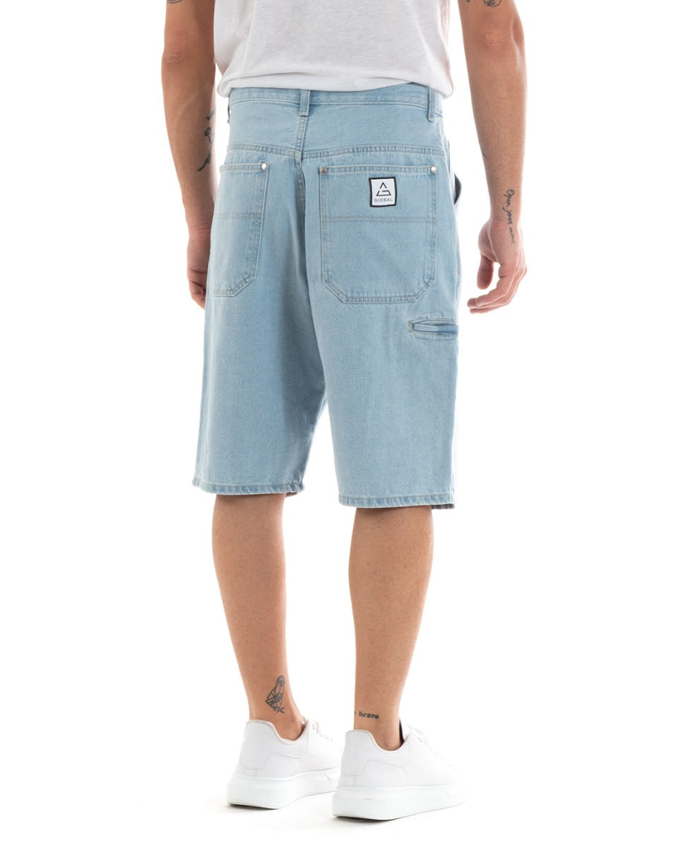 Bermuda Pantaloncini Uomo Corti Jeans Baggy Tasca Smart Denim Chiaro GIOSAL-PC1917A