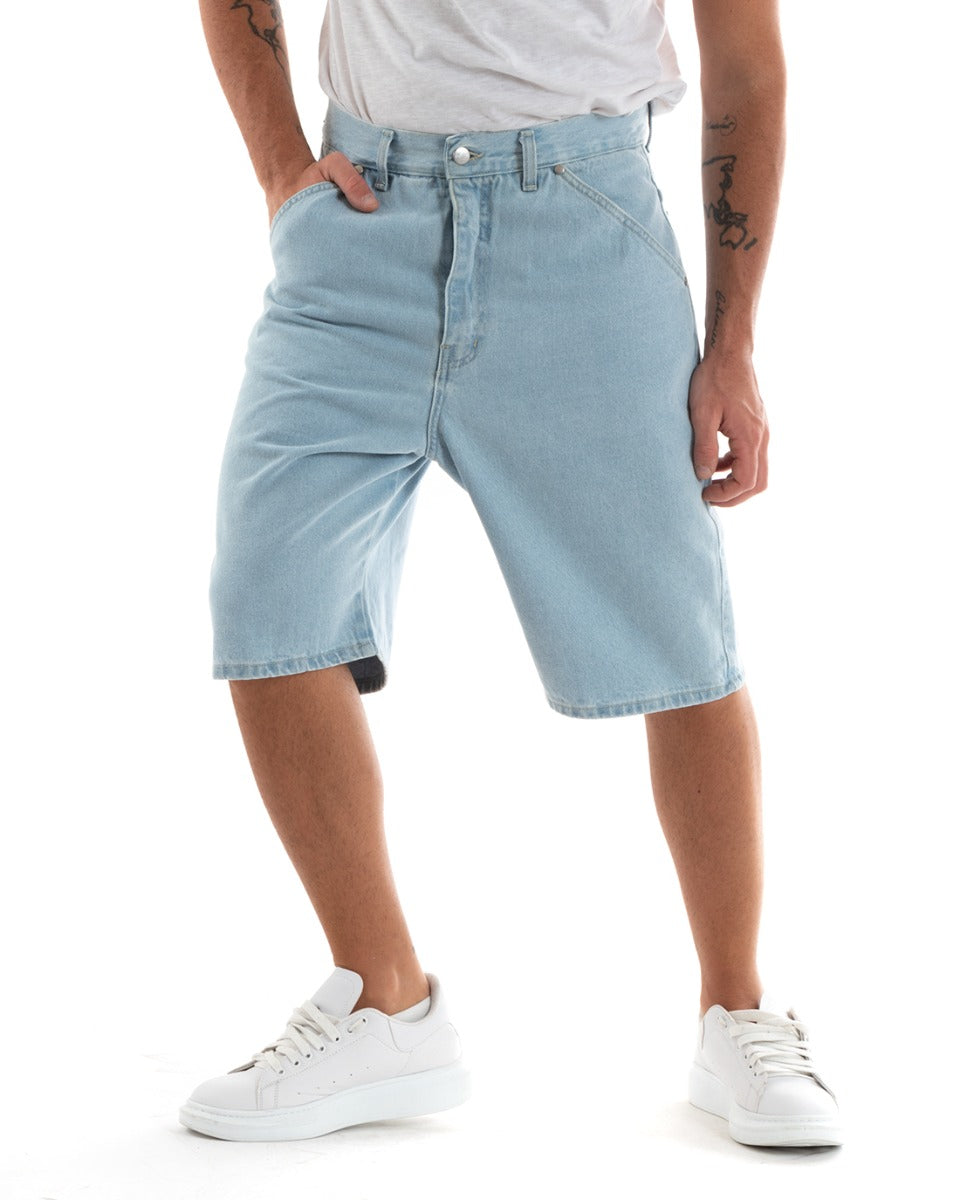 Bermuda Pantaloncini Uomo Corti Jeans Baggy Tasca Smart Denim Chiaro GIOSAL-PC1917A