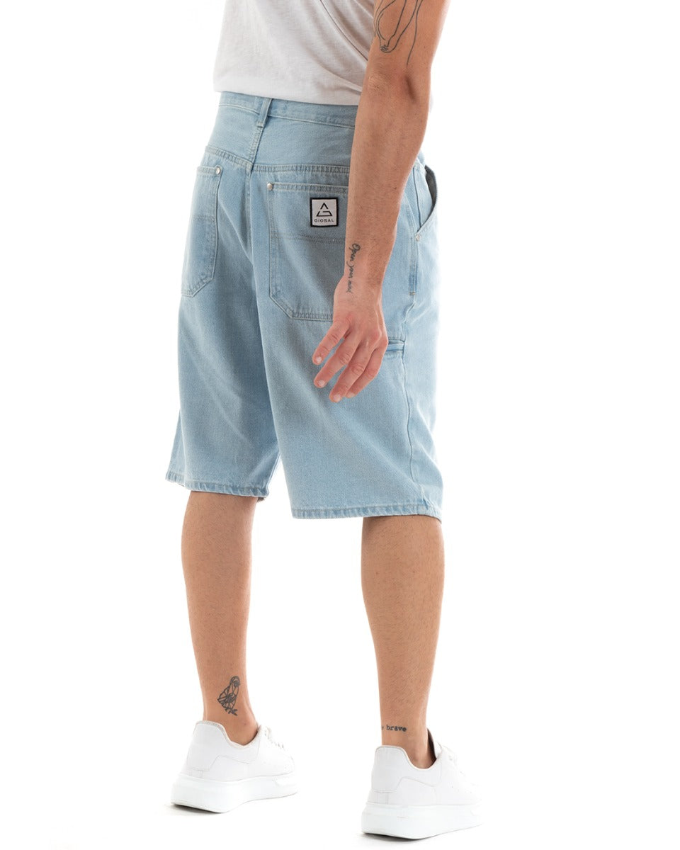 Bermuda Pantaloncini Uomo Corti Jeans Baggy Tasca Smart Denim Chiaro GIOSAL-PC1917A