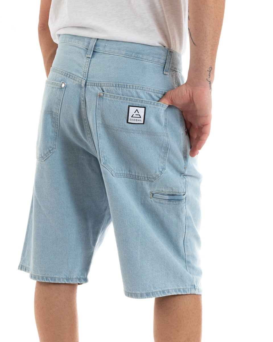 Bermuda Pantaloncino Uomo Corto Jeans Oversize Denim Chiaro Tasca Smart GIOSAL-PC1917A