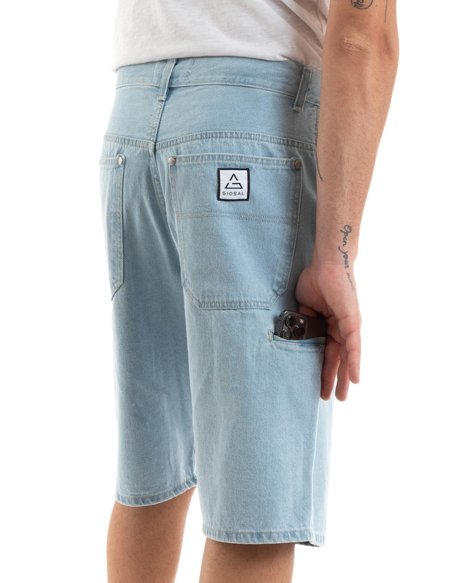 Bermuda Pantaloncini Uomo Corti Jeans Baggy Tasca Smart Denim Chiaro GIOSAL-PC1917A