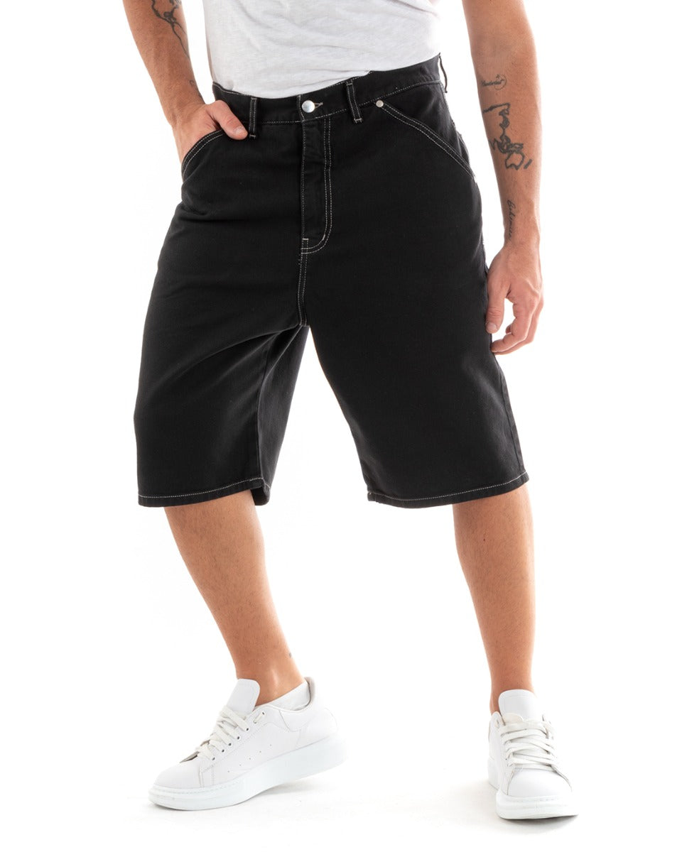 Bermuda Pantaloncini Uomo Corti Jeans Baggy Tasca Smart Denim Nero GIOSAL-PC1919A