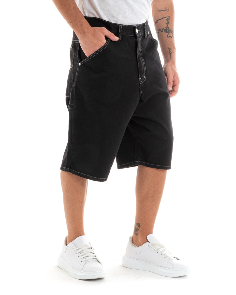 Bermuda Pantaloncini Uomo Corti Jeans Baggy Tasca Smart Denim Nero GIOSAL-PC1919A