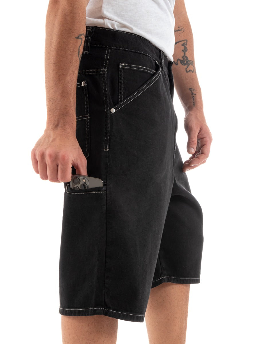 Bermuda Pantaloncini Uomo Corti Jeans Baggy Tasca Smart Denim Nero GIOSAL-PC1919A
