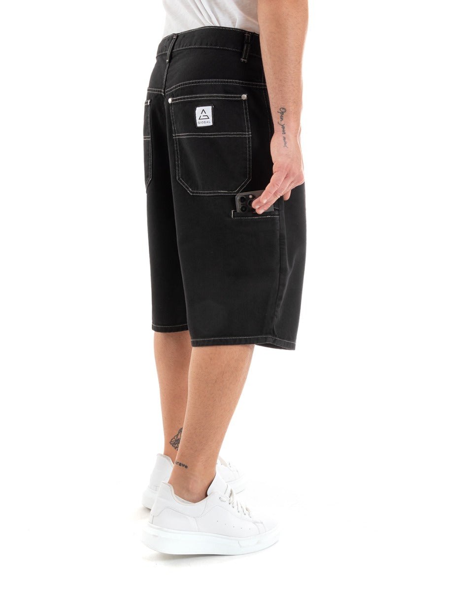 Bermuda Pantaloncini Uomo Corti Jeans Baggy Tasca Smart Denim Nero GIOSAL-PC1919A