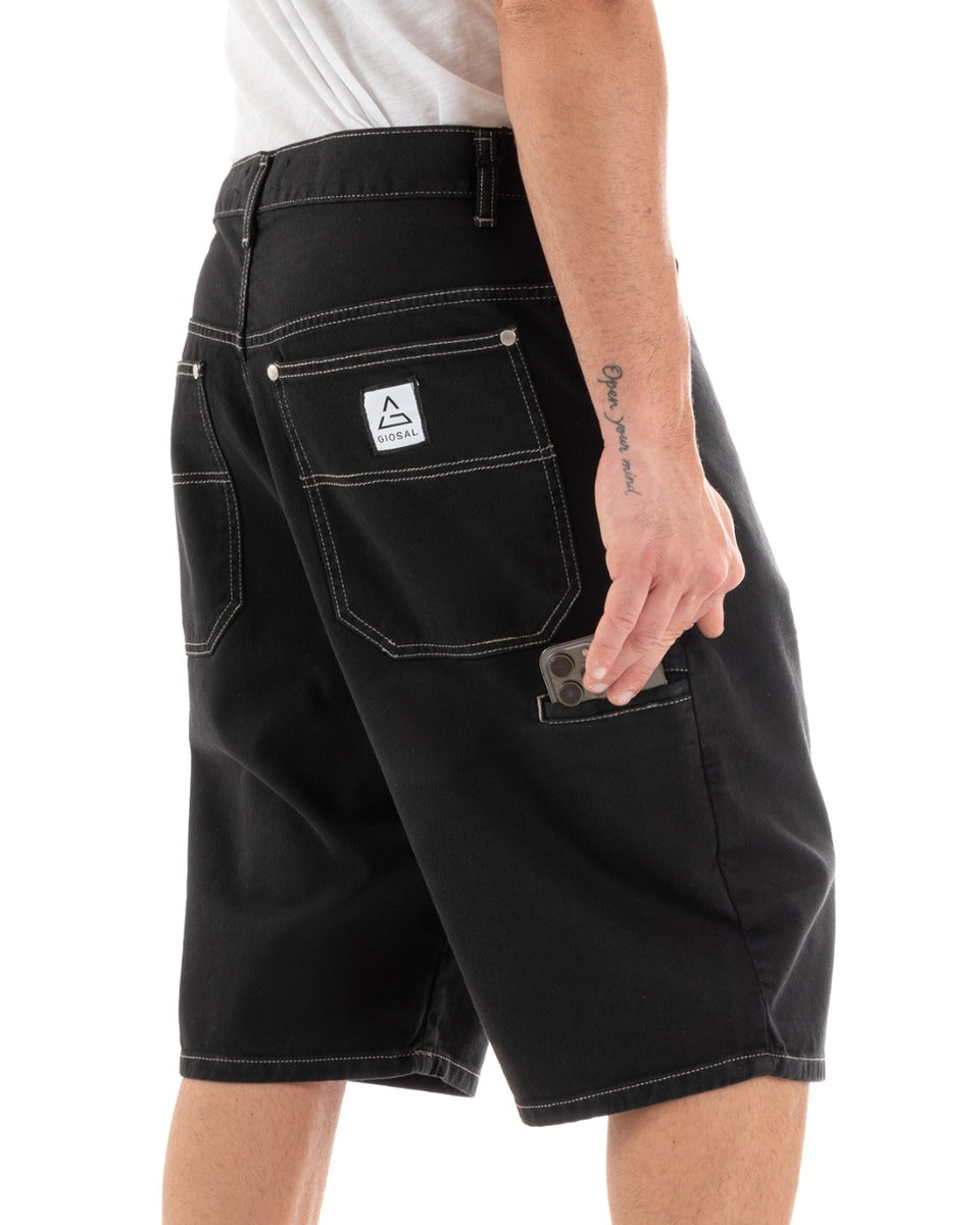 Bermuda Pantaloncini Uomo Corti Jeans Baggy Tasca Smart Denim Nero GIOSAL-PC1919A