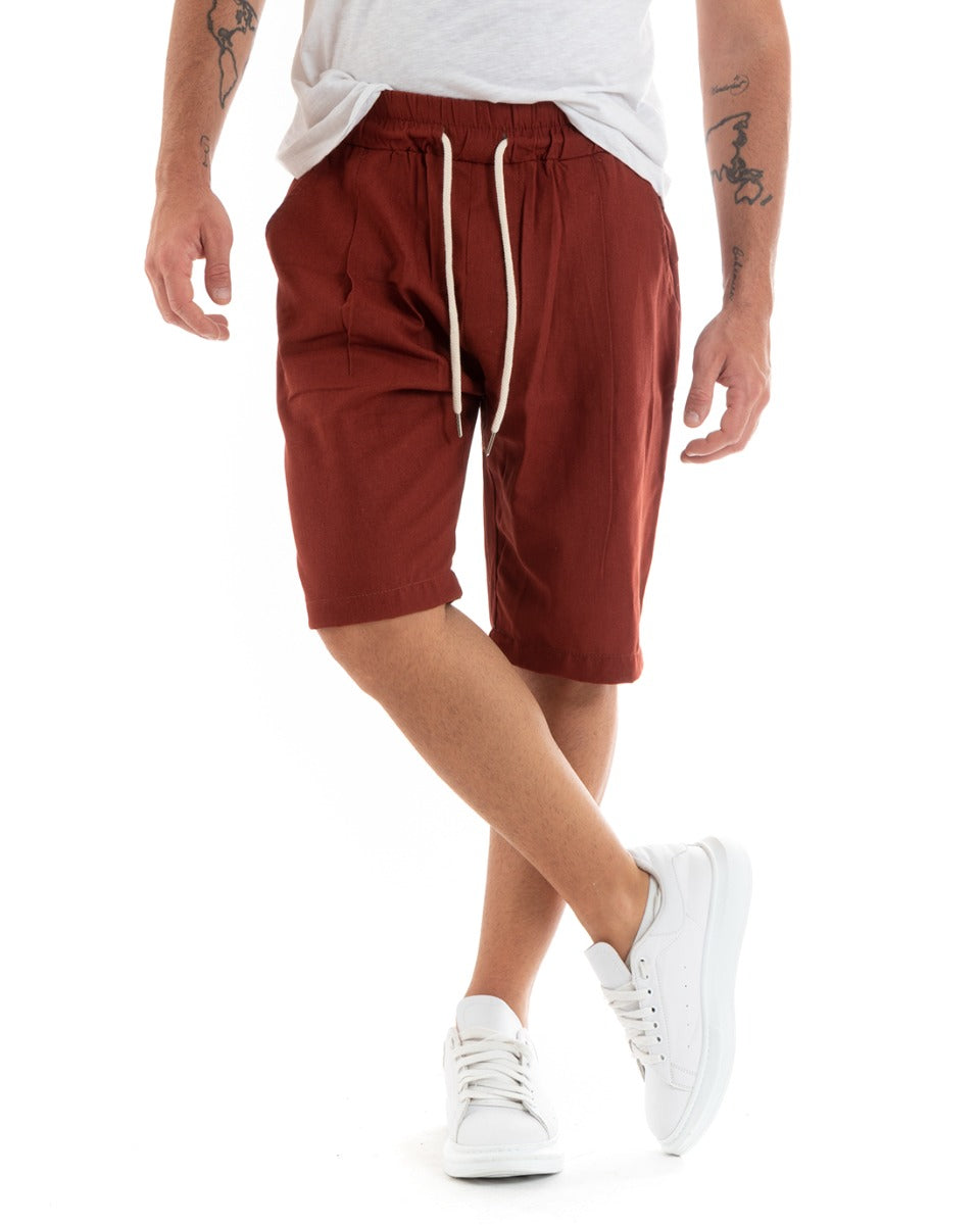 Bermuda Pantaloncini Uomo Corti Lino Pantalaccio Tinta Unita Basic Mattone GIOSAL-PC1920A