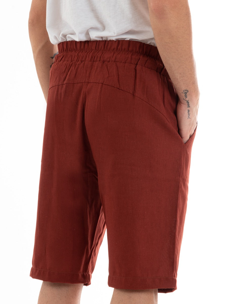 Bermuda Pantaloncini Uomo Corti Lino Pantalaccio Tinta Unita Basic Mattone GIOSAL-PC1920A