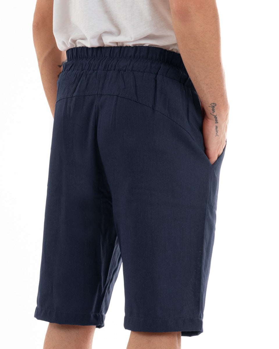 Bermuda Pantaloncini Uomo Corti Lino Pantalaccio Basic Tinta Unita Blu GIOSAL-PC1921A