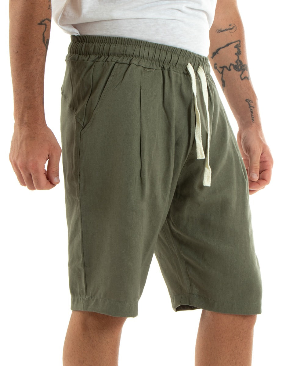 Bermuda Pantaloncini Uomo Corti Lino Pantalaccio Basic Tinta Unita Verde Basic GIOSAL-PC1924A