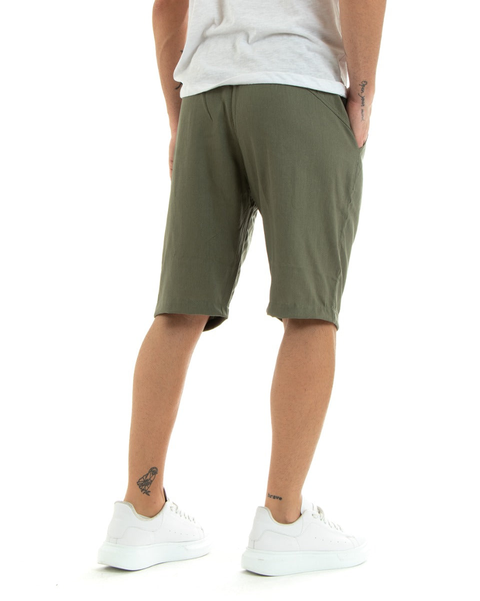 Bermuda Pantaloncini Uomo Corti Lino Pantalaccio Basic Tinta Unita Verde Basic GIOSAL-PC1924A
