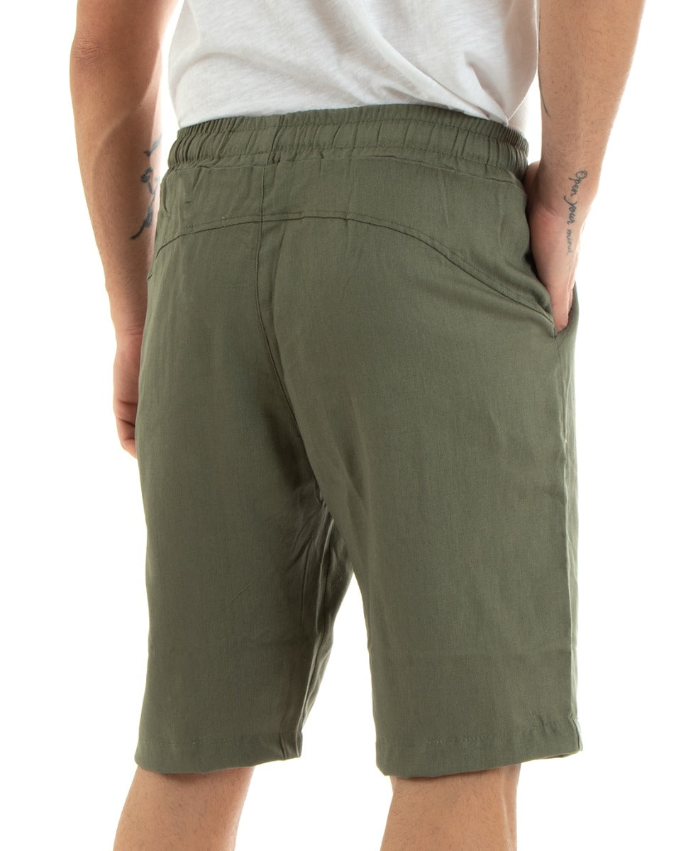 Bermuda Pantaloncino Uomo Corto Lino Pantalaccio Tinta Unita Verde Basic GIOSAL-PC1924A
