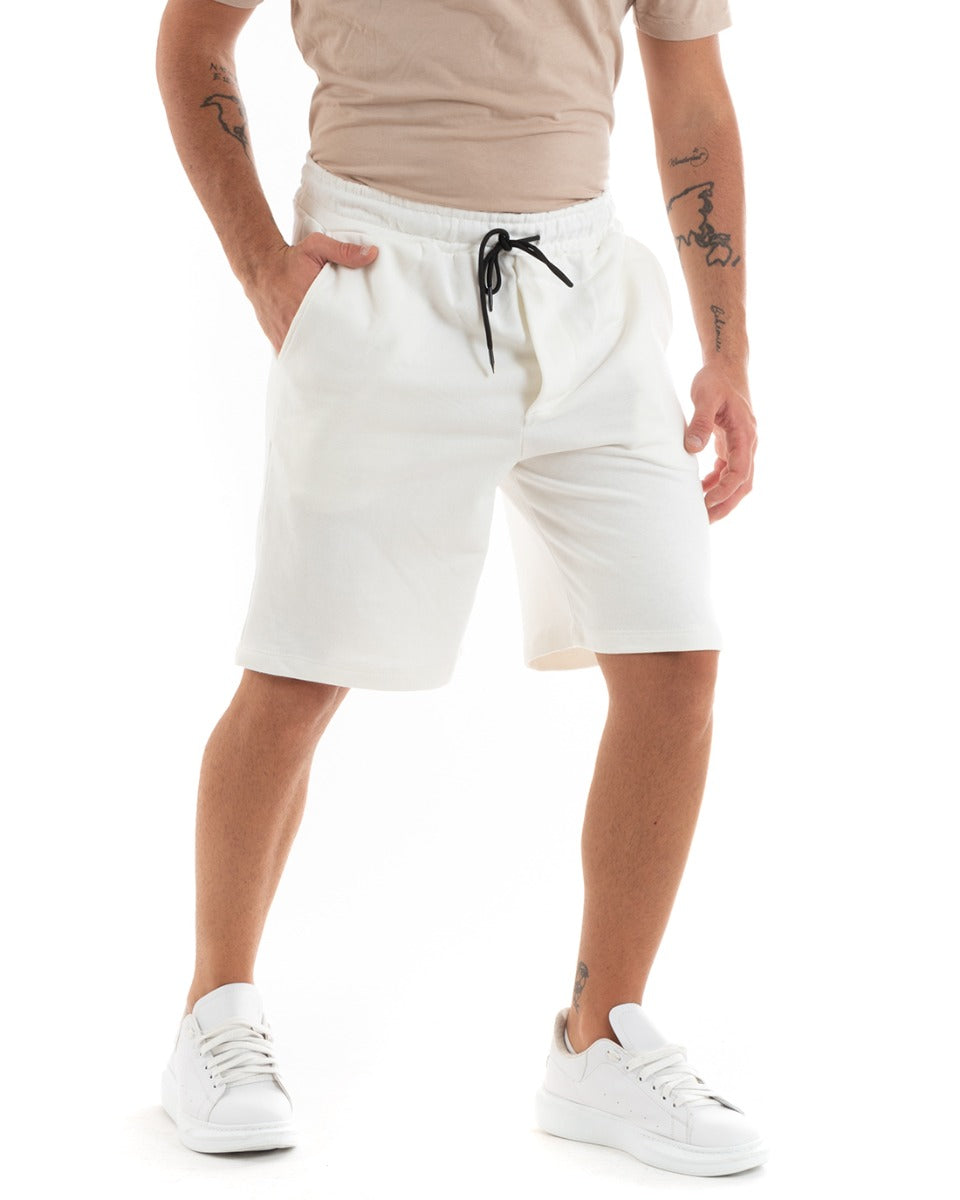 Bermuda Pantaloncini Uomo Corti Cotone Basic Pantalaccio Tinta Unita Bianco GIOSAL-PC1939A