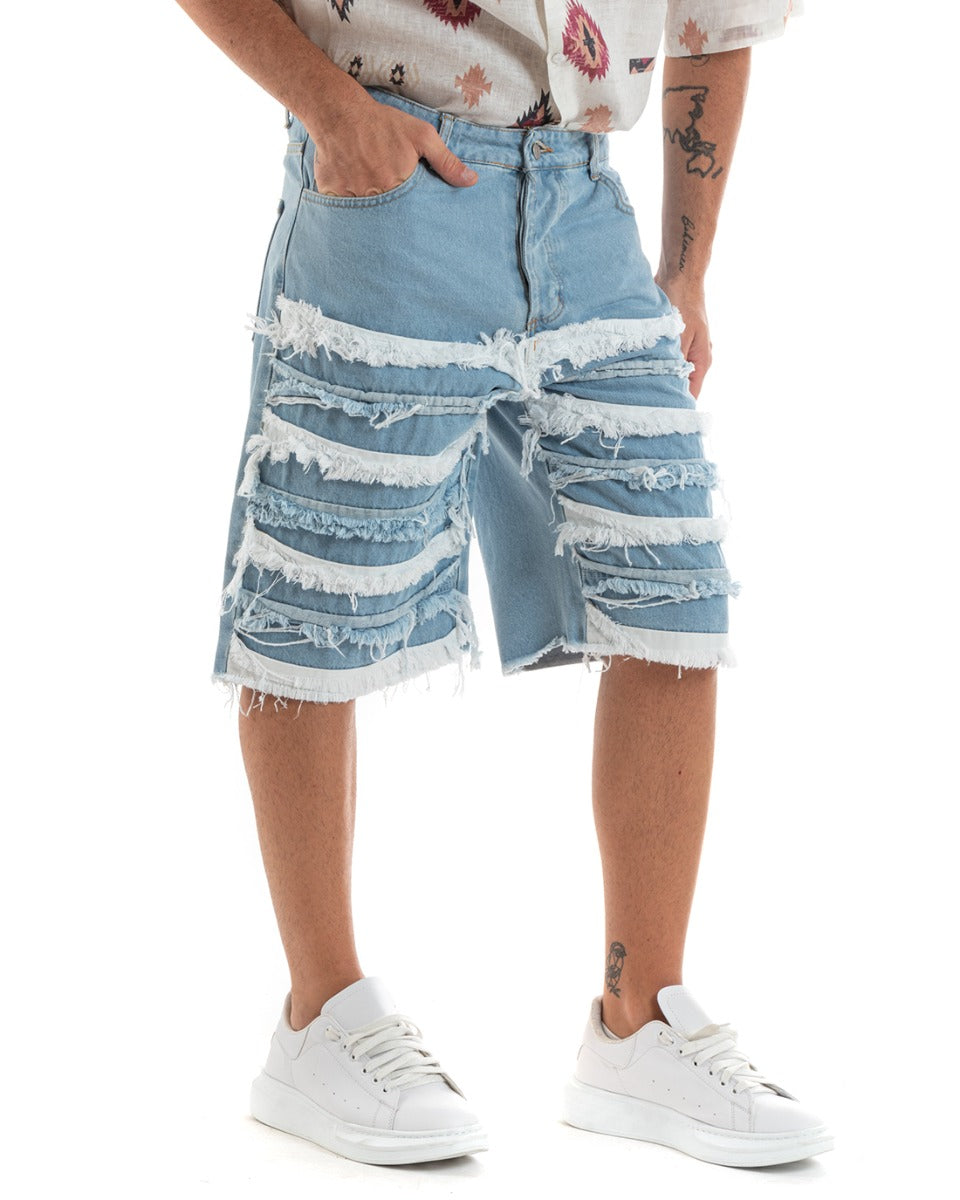 Bermuda Pantaloncini Uomo Jeans Ripped Cinque Tasche Toppe Sfrangiato Denim GIOSAL-PC1940A