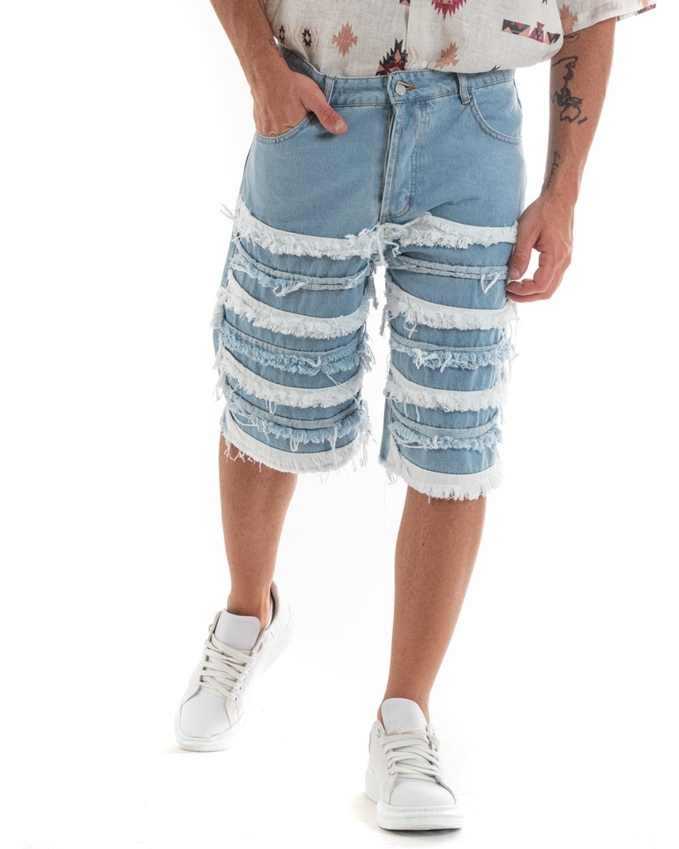 Bermuda Pantaloncini Uomo Jeans Ripped Cinque Tasche Toppe Sfrangiato Denim GIOSAL-PC1940A