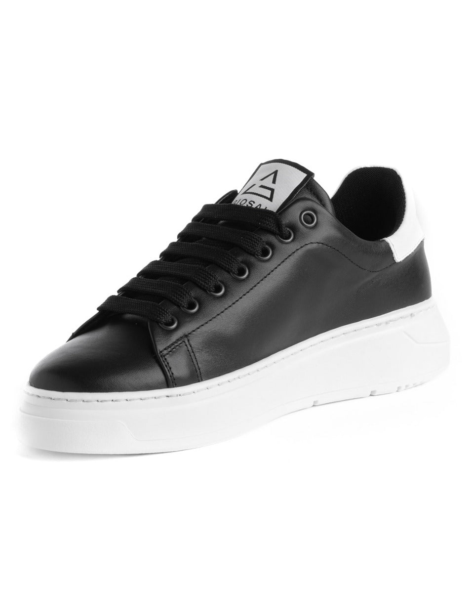 Scarpe Uomo Sneakers Ecopelle Nere Basic Casual Eleganti Sportive GIOSAL-S1189A