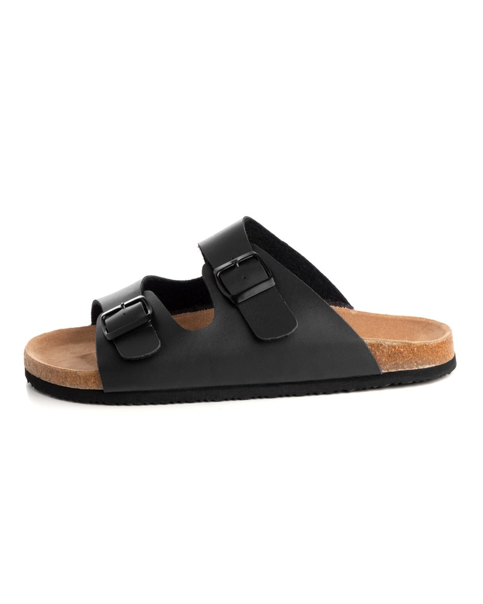 Sandalo Aperto Scarpe Ecopelle Ciabatta Uomo Unisex Sandali Doppia Fibbia Nero GIOSAL-S1203A