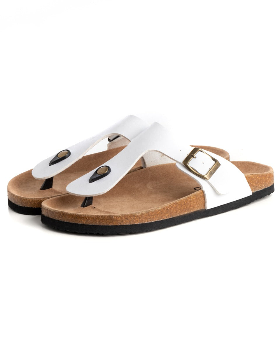Sandalo Aperto Scarpe Ecopelle Ciabatta Uomo Unisex Sandali Infradito Fibbia Bianco GIOSAL-S1210A