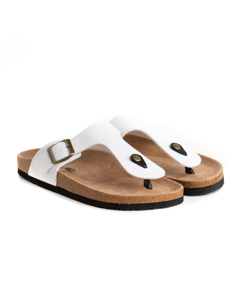 Sandalo Aperto Scarpe Ecopelle Ciabatta Uomo Unisex Sandali Infradito Fibbia Bianco GIOSAL-S1210A
