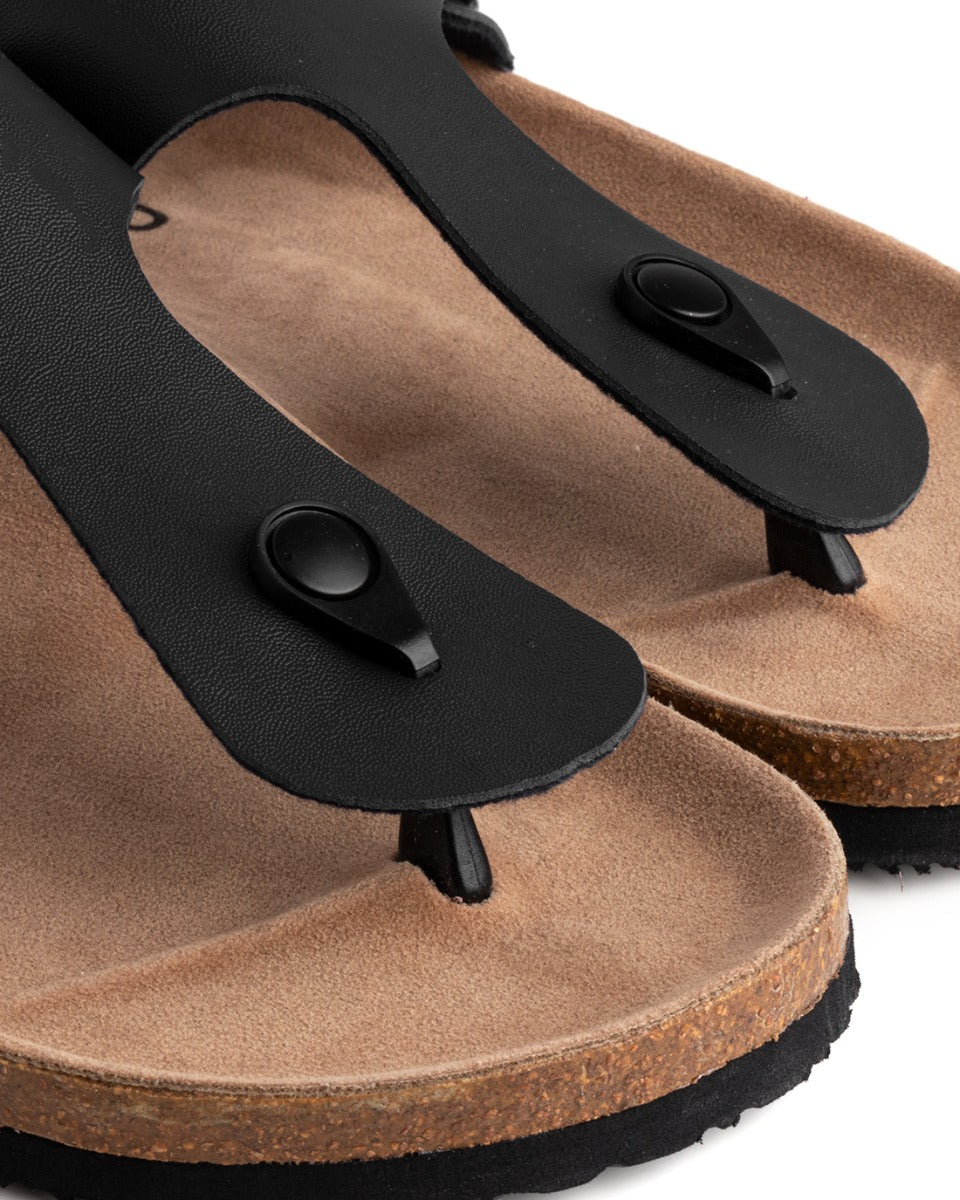 Sandalo Aperto Scarpe Ecopelle Ciabatta Uomo Unisex Sandali Infradito Fibbia Nero GIOSAL-S1211A