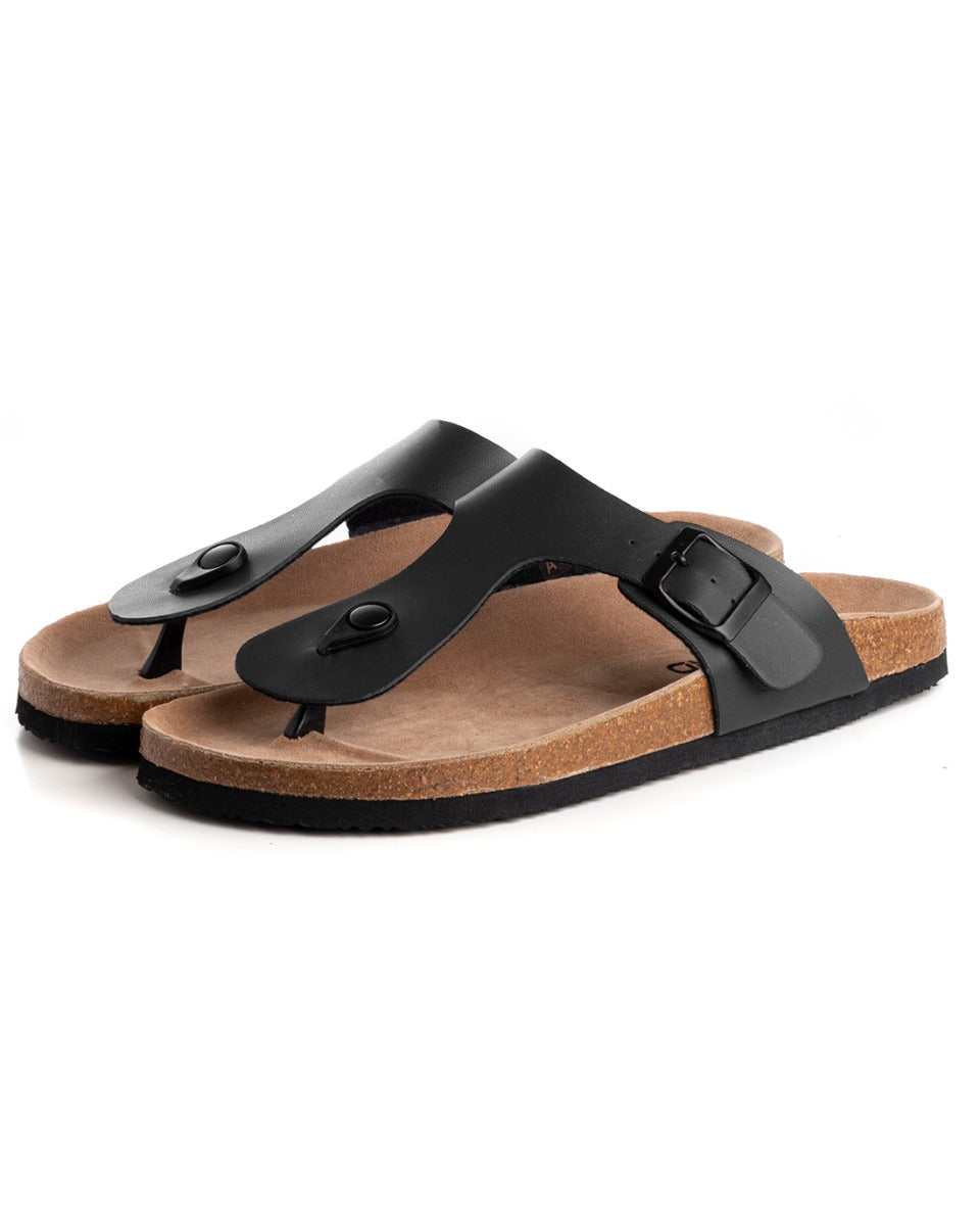 Sandalo Aperto Scarpe Ecopelle Ciabatta Uomo Unisex Sandali Infradito Fibbia Nero GIOSAL-S1211A