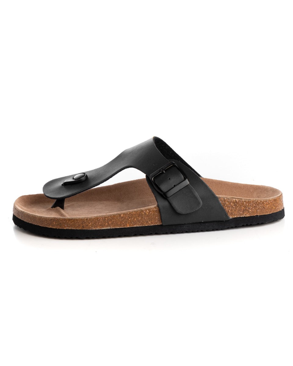 Sandalo Aperto Scarpe Ecopelle Ciabatta Uomo Unisex Sandali Infradito Fibbia Nero GIOSAL-S1211A