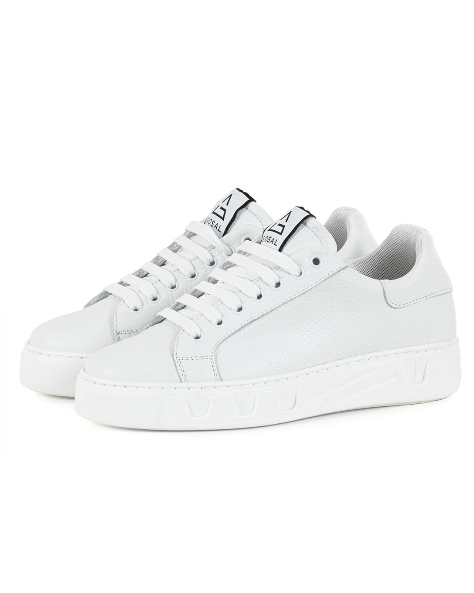 Scarpe Uomo Sneakers Ecopelle Martellata Basic Bianco Casual Sportive Comode GIOSAL-S1222A