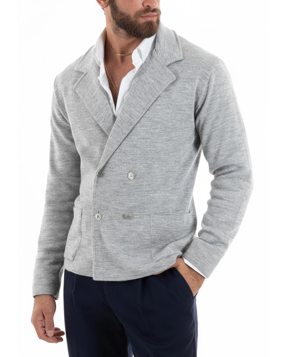 Men's Cardigan Double Breasted Jacket With Metal Buttons Knitted Links Casual Sweater Blue GIOSAL-M2892A