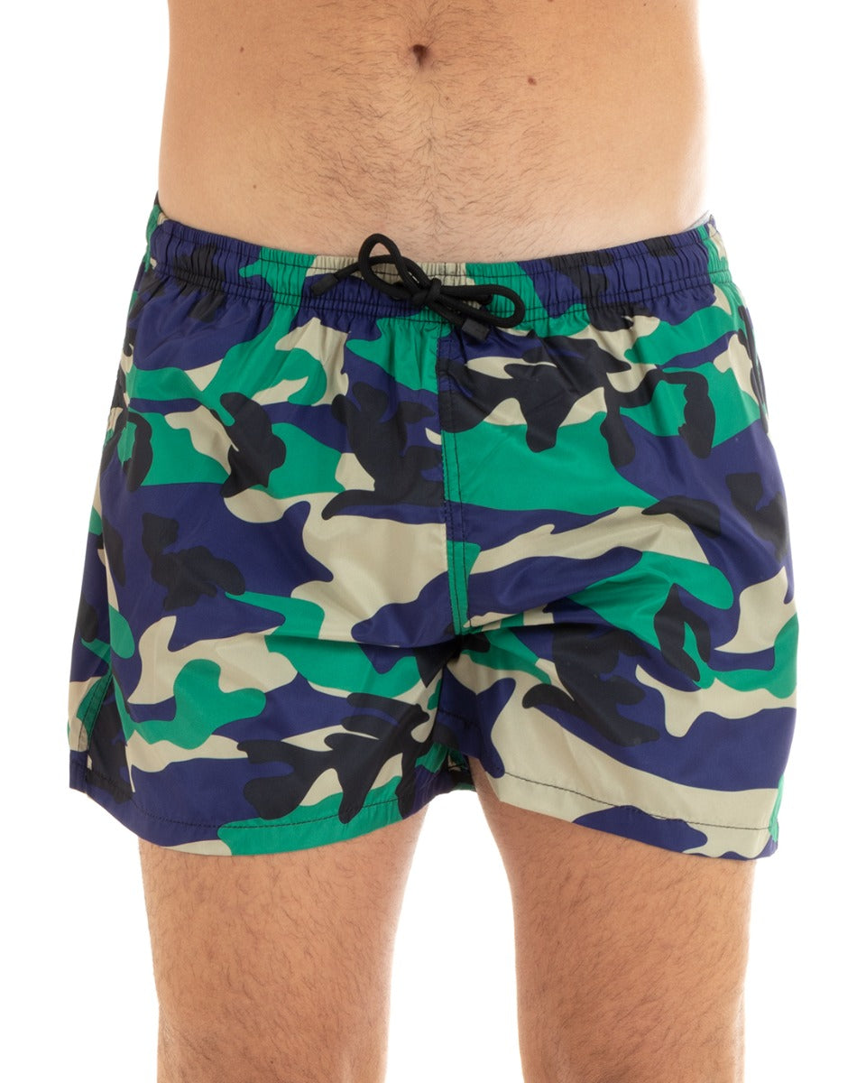 Costume Da Bagno Boxer Summer Pantaloncino Elastico Fantasia Militare Blu GIOSAL-SU1129A