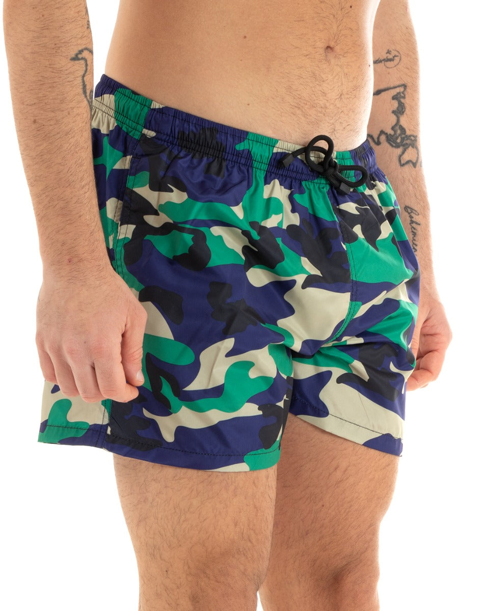 Costume Da Bagno Boxer Summer Pantaloncino Elastico Fantasia Militare Blu GIOSAL-SU1129A