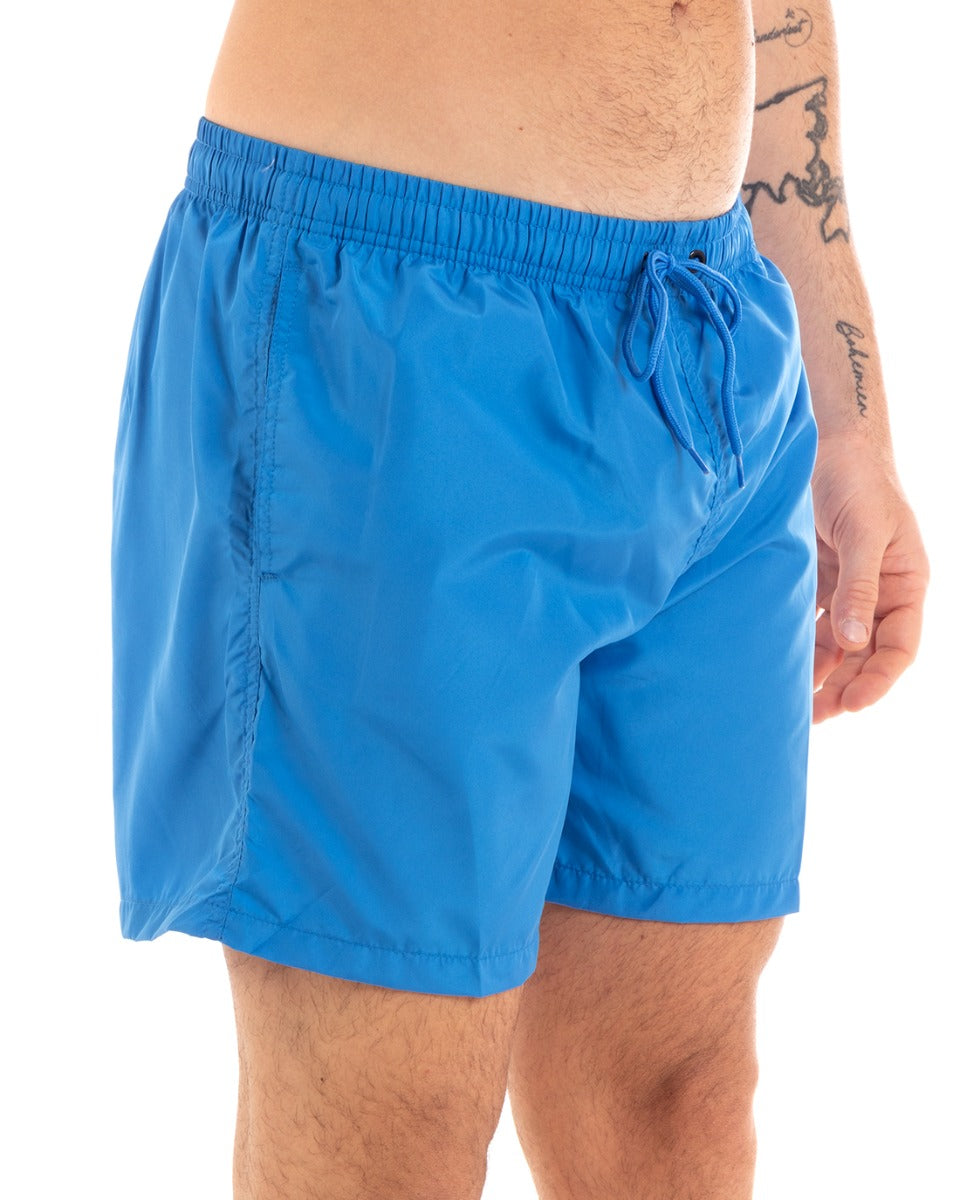 Costume Da Bagno Summer Pantaloncino Boxer Elastico Tinta Unita Azzurro GIOSAL-SU1130A