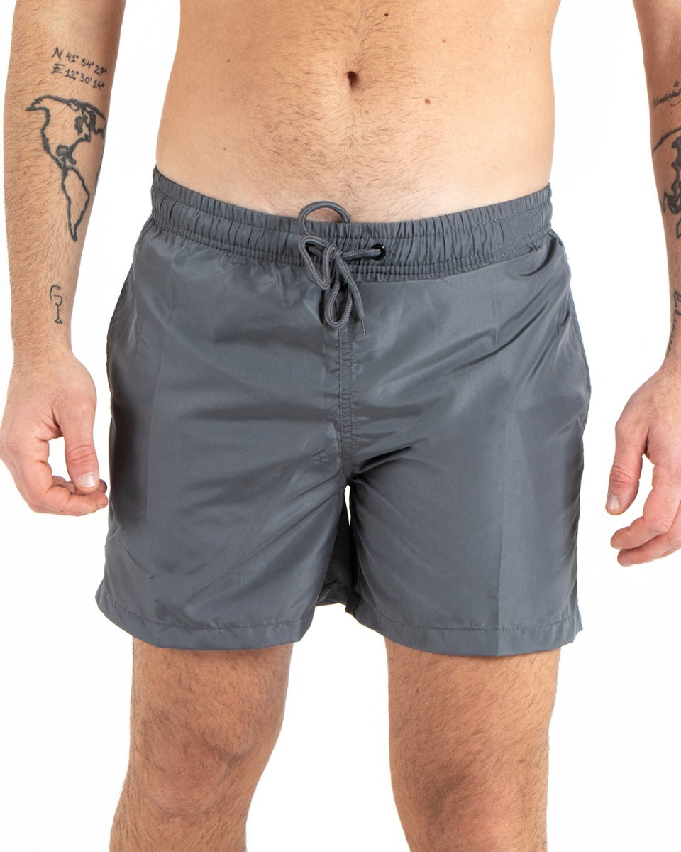 Costume Da Bagno Summer Pantaloncino Boxer Elastico Tinta Unita Grigio GIOSAL-SU1131A