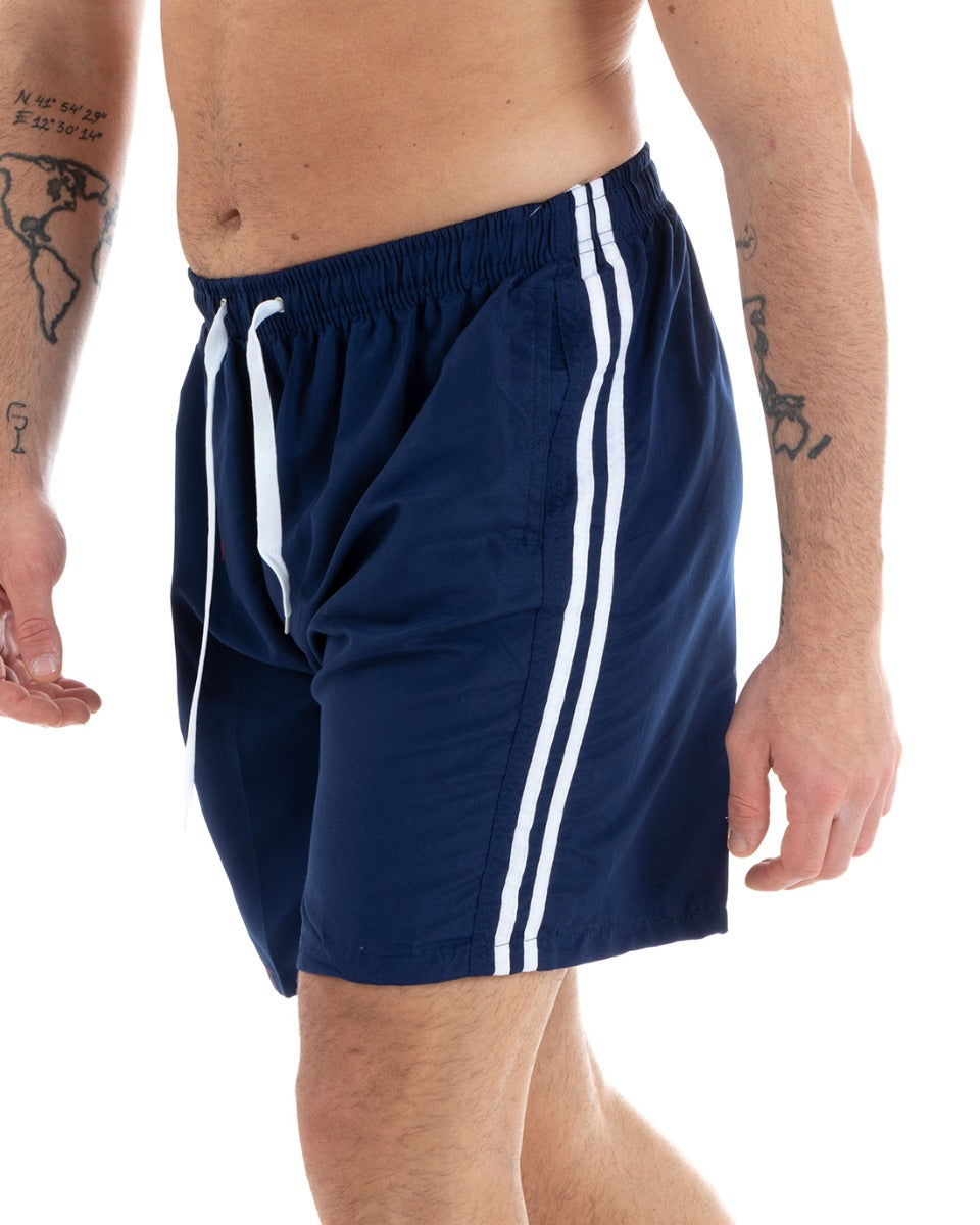 Costume Da Bagno Summer Pantaloncino Boxer Elastico Tinta Unita Righe Blu GIOSAL-SU1136A