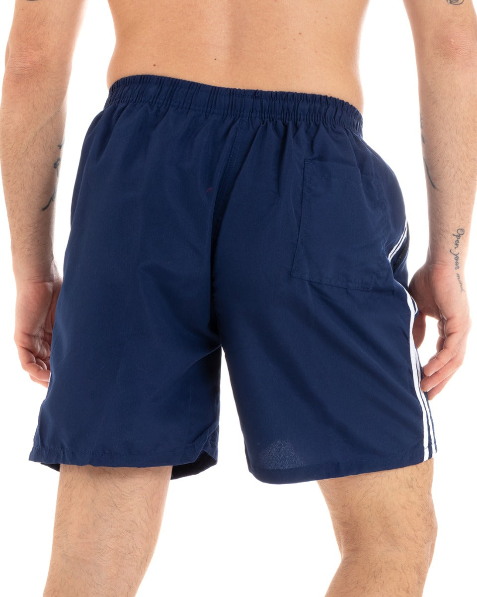 Costume Da Bagno Summer Pantaloncino Boxer Elastico Tinta Unita Righe Blu GIOSAL-SU1136A