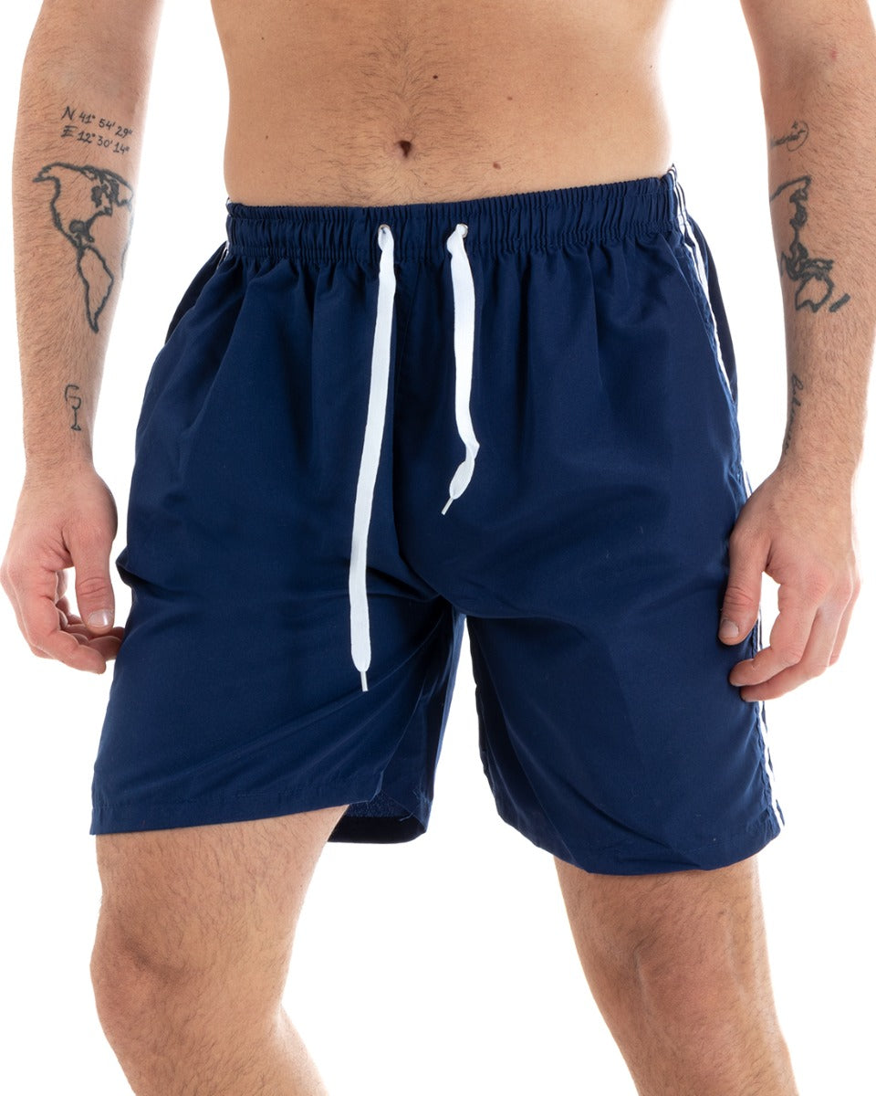 Costume Da Bagno Summer Pantaloncino Boxer Elastico Tinta Unita Righe Blu GIOSAL-SU1136A