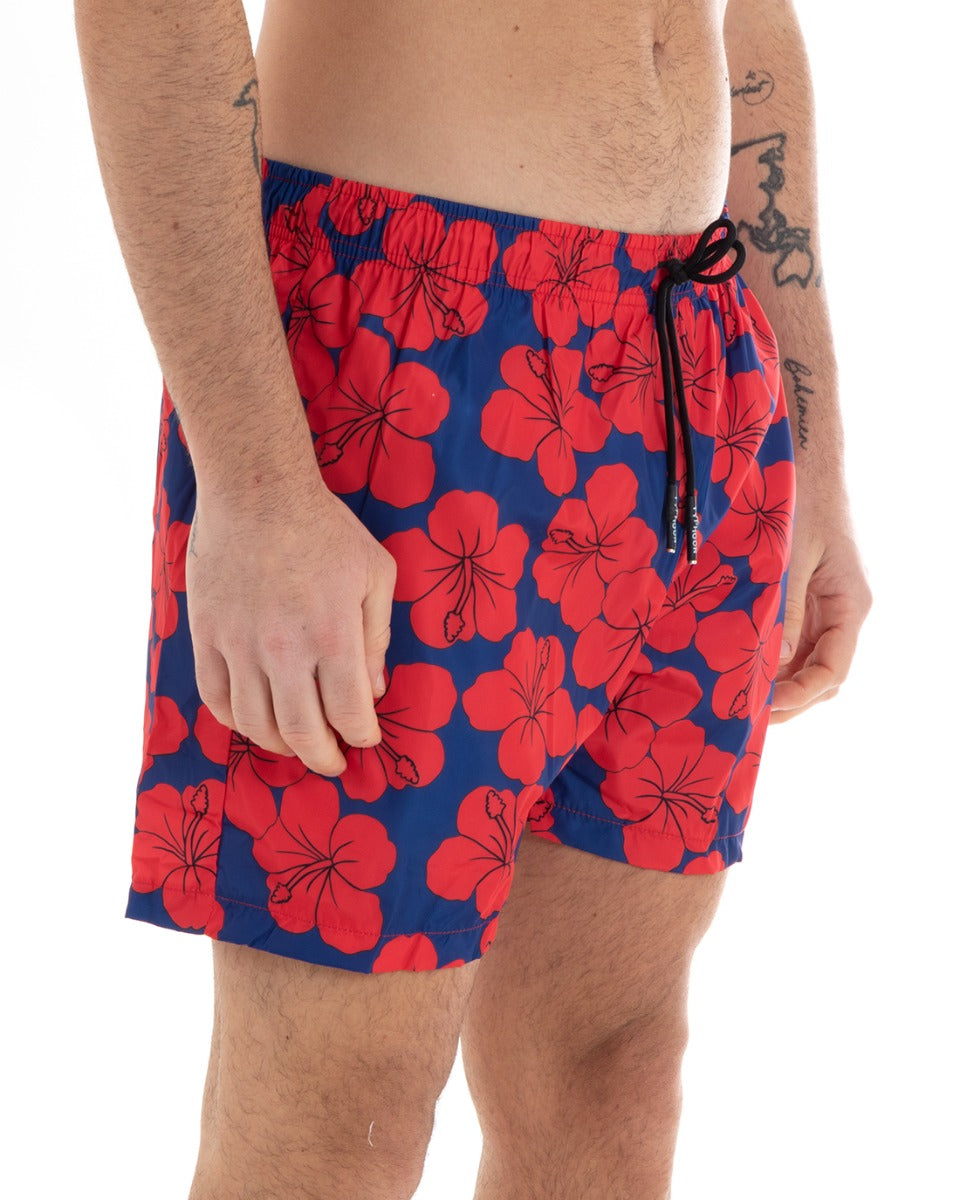 Costume Da Bagno Uomo Boxer Fantasia Fiori Blu Elastico GIOSAL-SU1142A