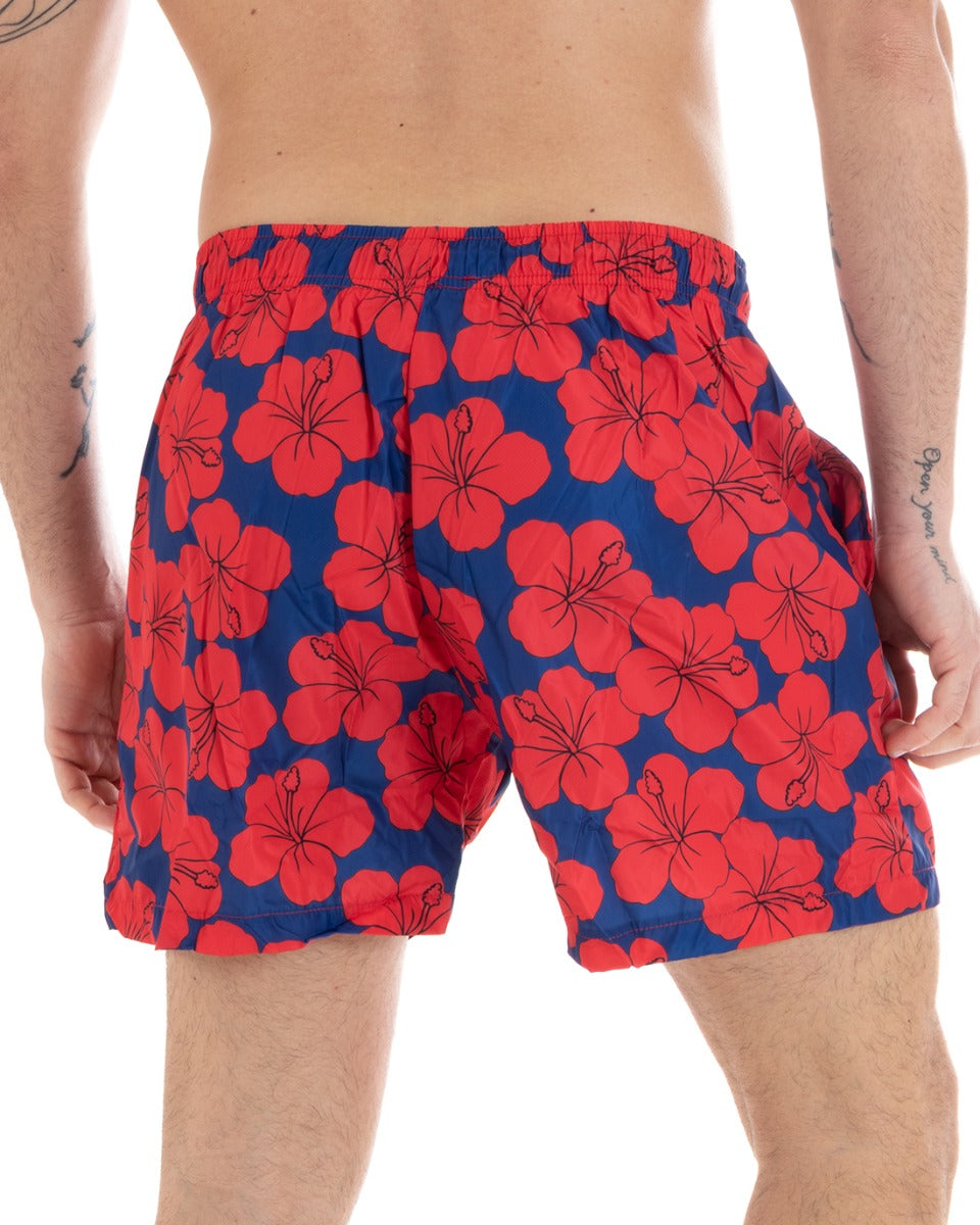 Costume Da Bagno Uomo Boxer Fantasia Fiori Blu Elastico GIOSAL-SU1142A