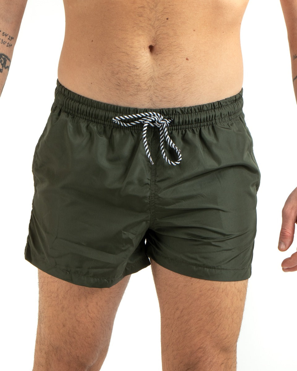 Costume Da Bagno Uomo Boxer Verde Tinta Unita Elastico Coulisse Tasche GIOSAL-SU1148A