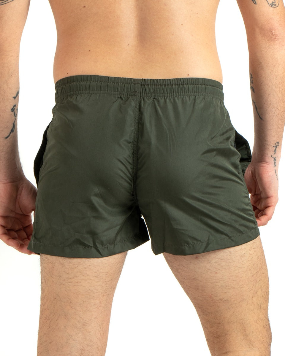 Costume Da Bagno Uomo Boxer Verde Tinta Unita Elastico Coulisse Tasche GIOSAL-SU1148A