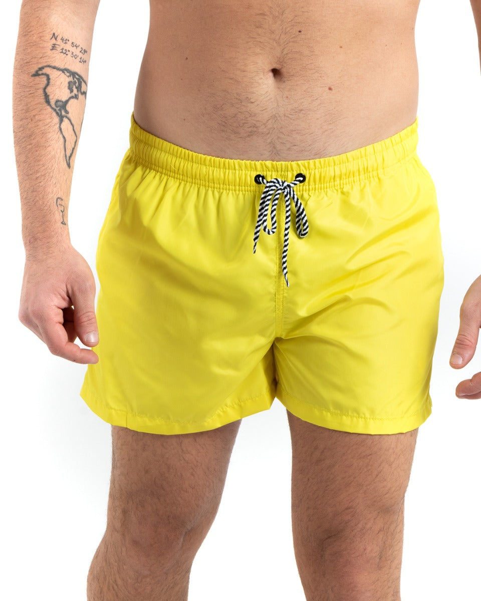 Costume Da Bagno Uomo Boxer Giallo Tinta Unita Elastico Coulisse Tasche GIOSAL-SU1149A