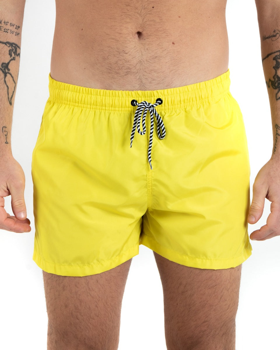 Costume Da Bagno Uomo Boxer Giallo Tinta Unita Elastico Coulisse Tasche GIOSAL-SU1149A