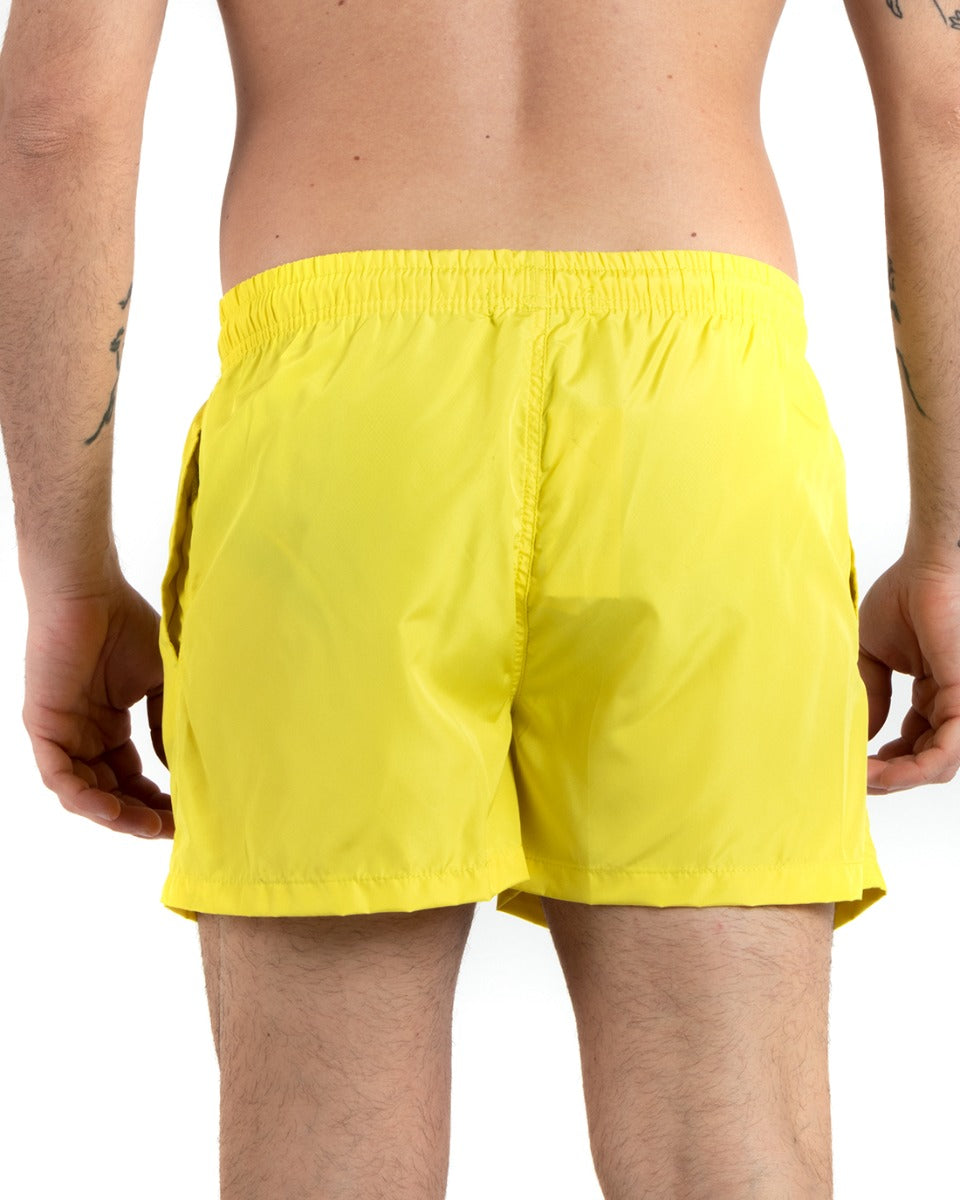 Costume Da Bagno Uomo Boxer Giallo Tinta Unita Elastico Coulisse Tasche GIOSAL-SU1149A