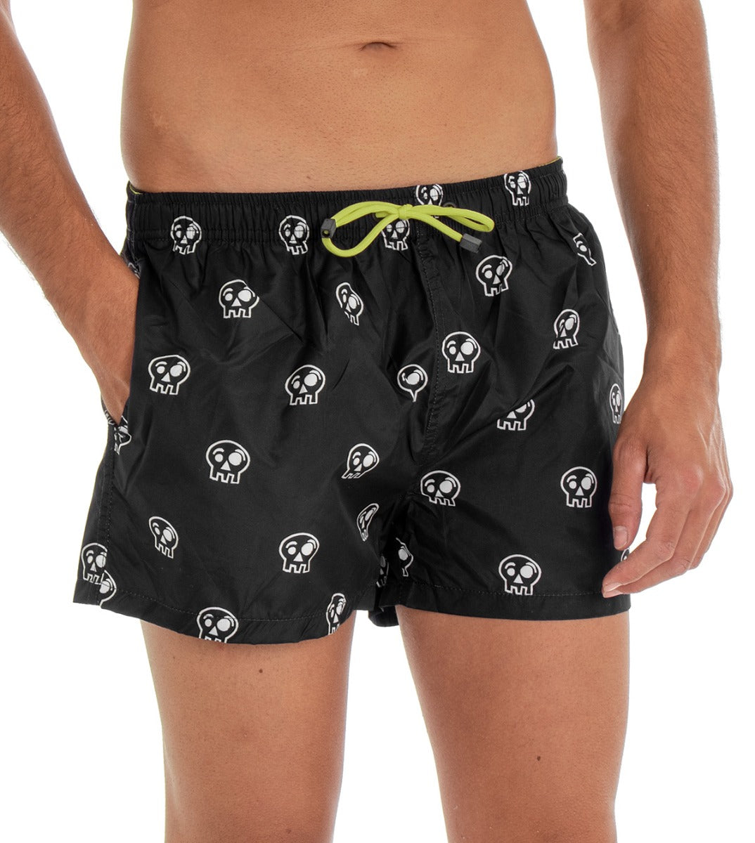 Costume Da Bagno Uomo Boxer Nero Stampa Teschio Elastico GIOSAL-SU1152A