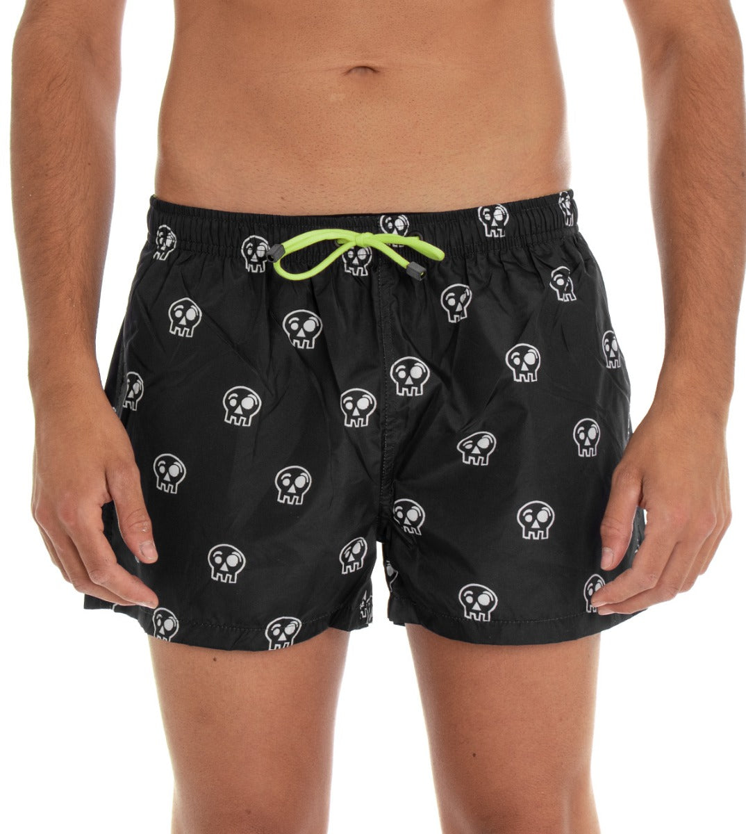 Costume Da Bagno Uomo Boxer Nero Stampa Teschio Elastico GIOSAL-SU1152A