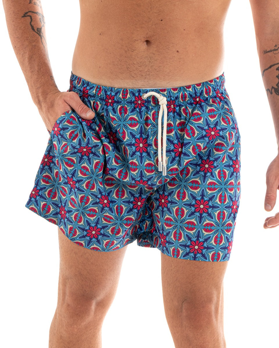 Costume Uomo Boxer Elastico Fantasia Floreale Casual Summer Blu GIOSAL-SU1197A